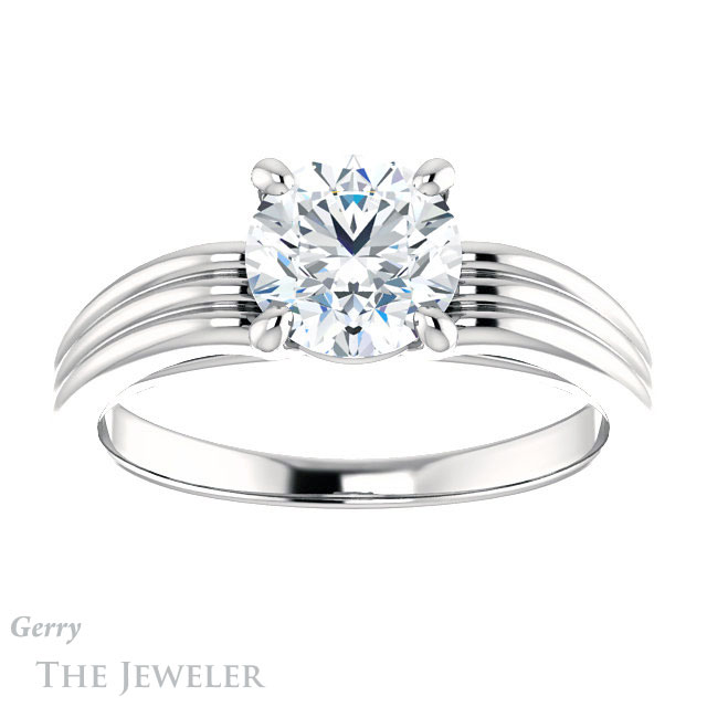 Round Cut Forever One Moissanite Engagement Ring #GTJ1207-round-fo-w
