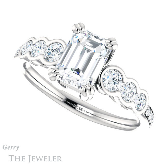 Emerald Cut Forever Brilliant Moissanite Engagement Ring #GTJ1208-emerald-fb-w