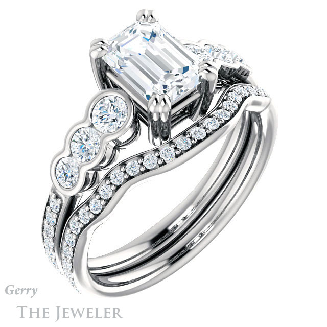 Emerald Cut Forever Brilliant Moissanite Engagement Ring #GTJ1208-emerald-fb-w