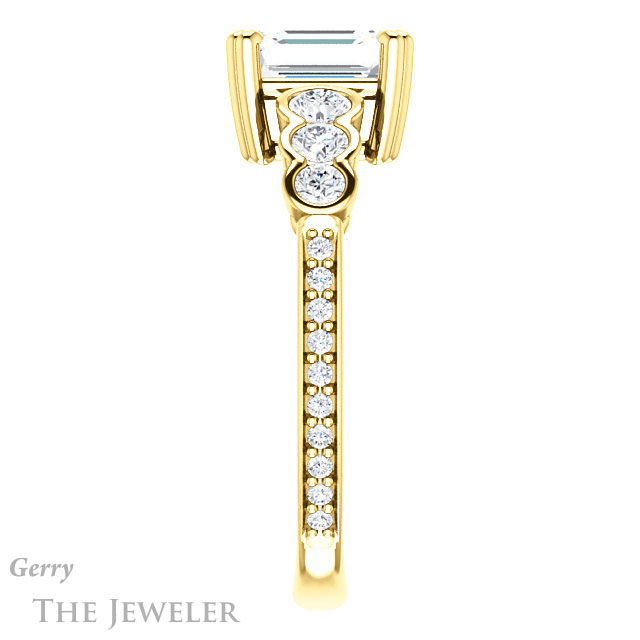 Emerald Cut Forever One Moissanite Engagement Ring #GTJ1208-emerald-fb-y 3 Emerald Cut Forever Brilliant Moissanite Engagement Ring #GTJ1208-emerald-fb-y