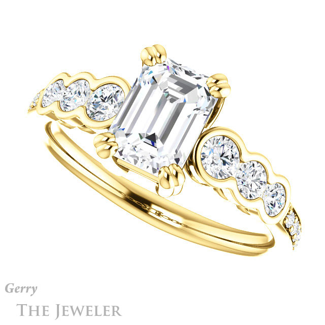 Emerald Cut Forever One Moissanite Engagement Ring #GTJ1208-emerald-fb-y 5 Emerald Cut Forever Brilliant Moissanite Engagement Ring #GTJ1208-emerald-fb-y