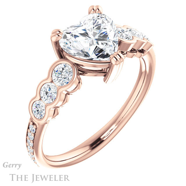 Heart Shaped Forever One Moissanite Engagement Ring #GTJ1208-heart-fb-r 4 Heart Shaped Forever Brilliant Moissanite Engagement Ring #GTJ1208-heart-fb-r