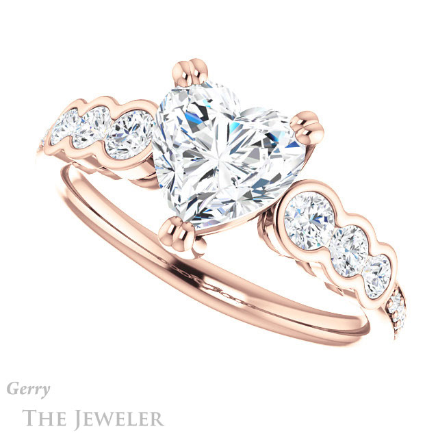 Heart Shaped Forever One Moissanite Engagement Ring #GTJ1208-heart-fb-r 5 Heart Shaped Forever Brilliant Moissanite Engagement Ring #GTJ1208-heart-fb-r