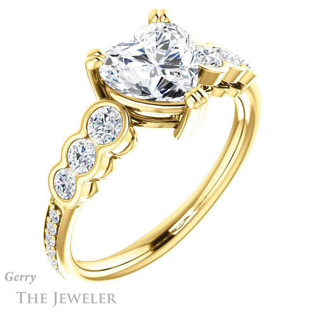 Heart Shaped Forever One Moissanite Engagement Ring #GTJ1208-heart-fb-y 4 Heart Shaped Forever Brilliant Moissanite Engagement Ring #GTJ1208-heart-fb-y