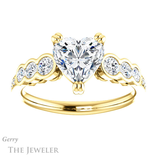 Heart Shaped Forever One Moissanite Engagement Ring #GTJ1208-heart-fb-y 1 Heart Shaped Forever Brilliant Moissanite Engagement Ring #GTJ1208-heart-fb-y