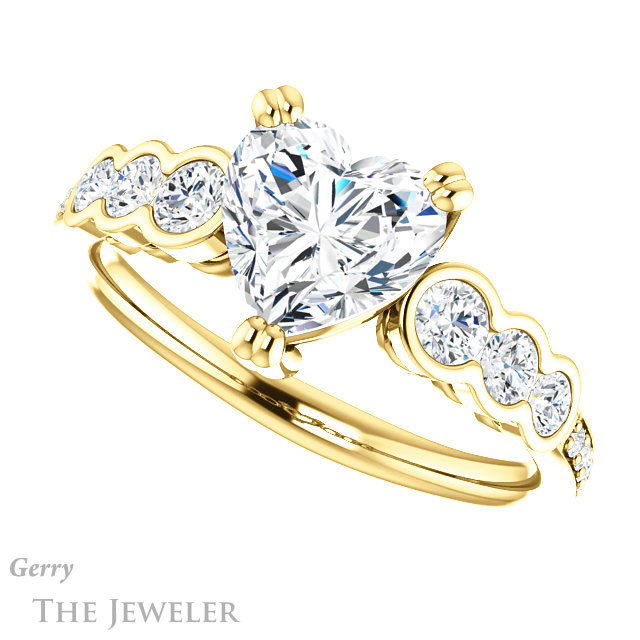 Heart Shaped Forever One Moissanite Engagement Ring #GTJ1208-heart-fb-y 5 Heart Shaped Forever Brilliant Moissanite Engagement Ring #GTJ1208-heart-fb-y