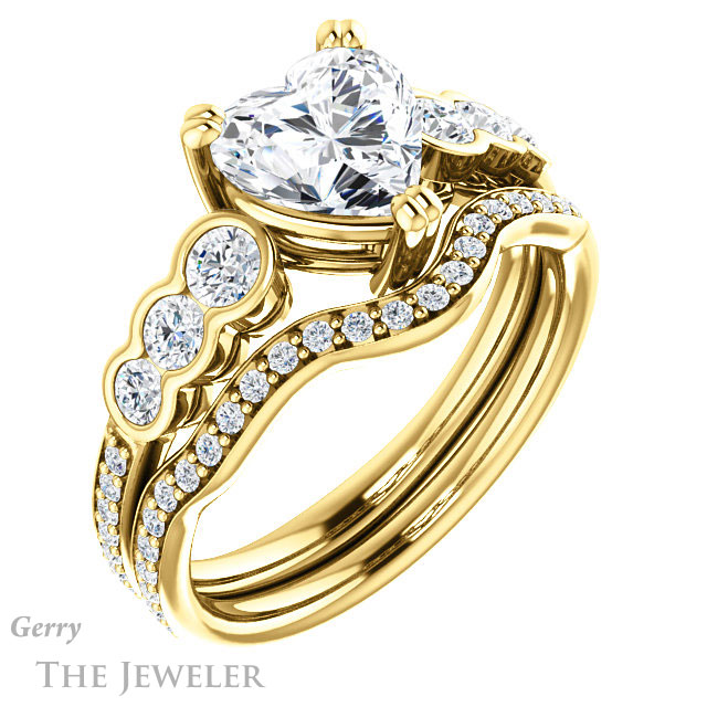 Heart Shaped Forever One Moissanite Engagement Ring #GTJ1208-heart-fb-y 6 Heart Shaped Forever Brilliant Moissanite Engagement Ring #GTJ1208-heart-fb-y