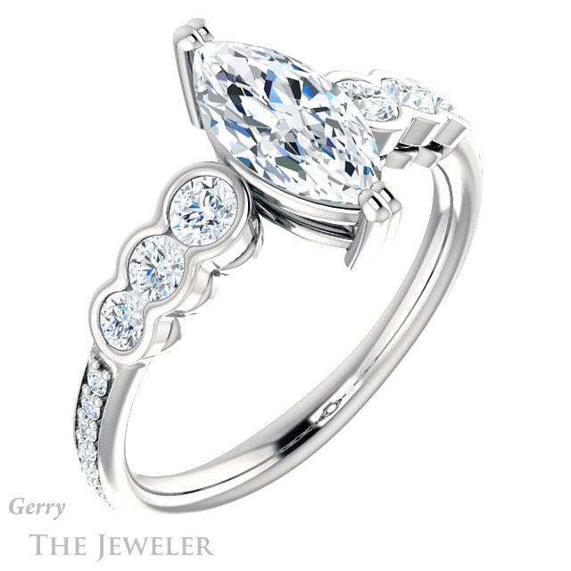 Marquise Cut Forever Brilliant Moissanite Engagement Ring #GTJ1208-marquise-fb-w