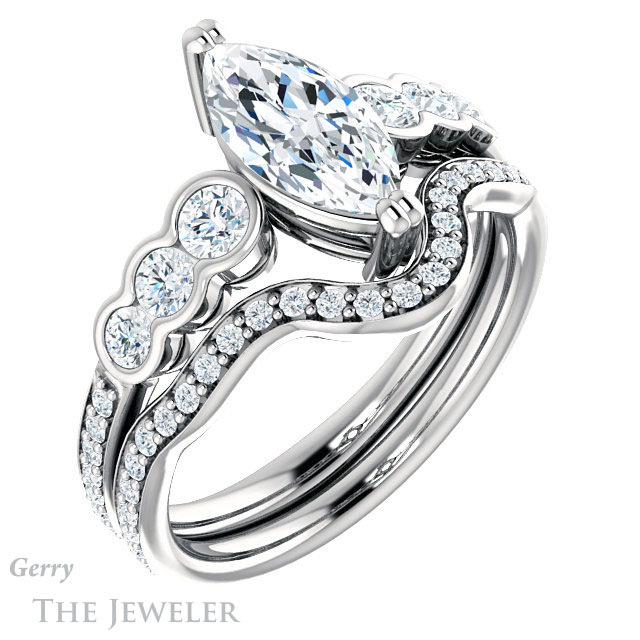 Marquise Cut Forever Brilliant Moissanite Engagement Ring #GTJ1208-marquise-fb-w