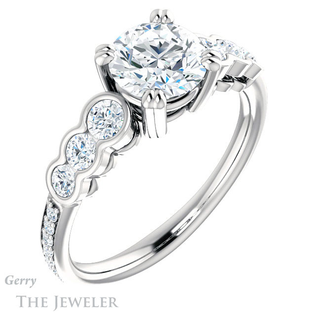 Round Cut Forever One Moissanite Engagement Ring #GTJ1208-round-fo-w