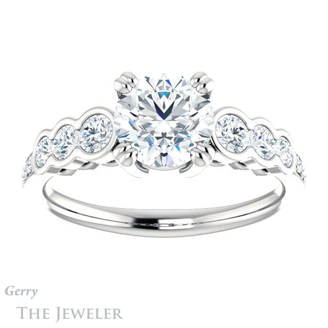 Round Cut Forever One Moissanite Engagement Ring #GTJ1208-round-fo-w