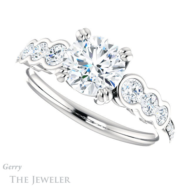 Round Cut Forever One Moissanite Engagement Ring #GTJ1208-round-fo-w