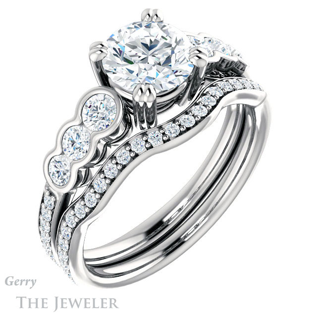 Round Cut Forever One Moissanite Engagement Ring #GTJ1208-round-fo-w