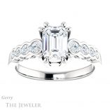 Emerald Cut Forever One Moissanite Engagement Ring #GTJ1209-emerald-fb-w 1 Emerald Cut Forever Brilliant Moissanite Engagement Ring #GTJ1209-emerald-fb-w
