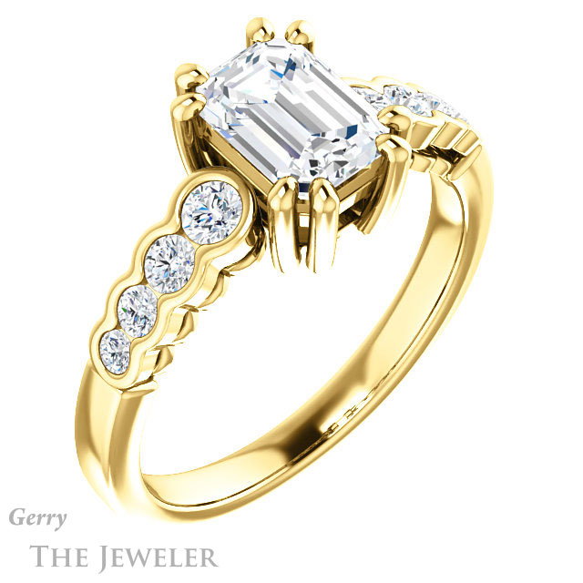 Emerald Cut Forever Brilliant Moissanite Engagement Ring #GTJ1209-emerald-fb-y