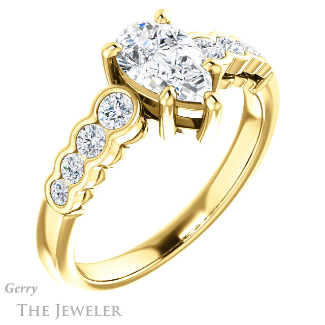 Pear Shaped Forever One Moissanite Engagement Ring #GTJ1209-pear-fb-y 4 Pear Shaped Forever Brilliant Moissanite Engagement Ring #GTJ1209-pear-fb-y
