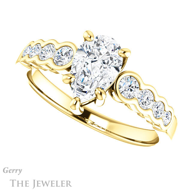 Pear Shaped Forever One Moissanite Engagement Ring #GTJ1209-pear-fb-y 5 Pear Shaped Forever Brilliant Moissanite Engagement Ring #GTJ1209-pear-fb-y