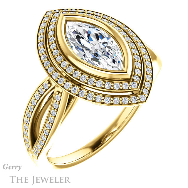 Marquise Cut Forever One Moissanite Engagement Ring #GTJ1212-marquise-fb-y | Gerry The Jeweler Marquise Cut Forever Brilliant Moissanite Engagement Ring #GTJ1212-marquise-fb-y