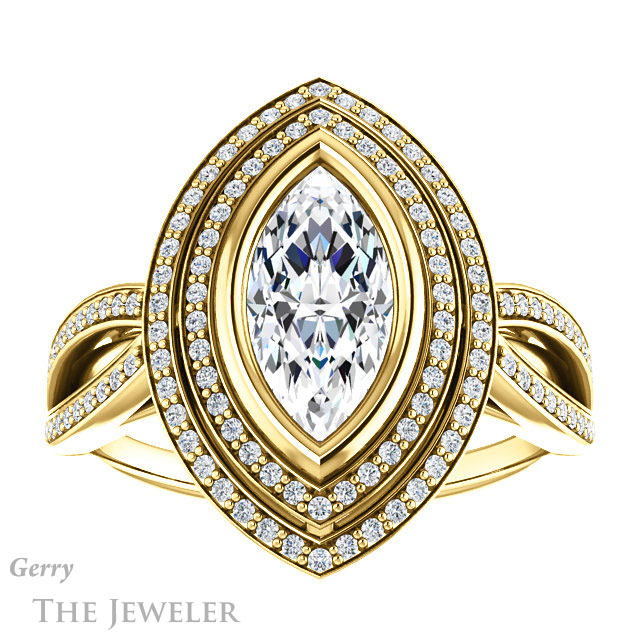 Marquise Cut Forever One Moissanite Engagement Ring #GTJ1212-marquise-fb-y | Gerry The Jeweler Marquise Cut Forever Brilliant Moissanite Engagement Ring #GTJ1212-marquise-fb-y