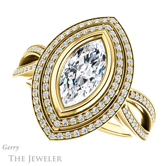 Marquise Cut Forever One Moissanite Engagement Ring #GTJ1212-marquise-fb-y | Gerry The Jeweler Marquise Cut Forever Brilliant Moissanite Engagement Ring #GTJ1212-marquise-fb-y