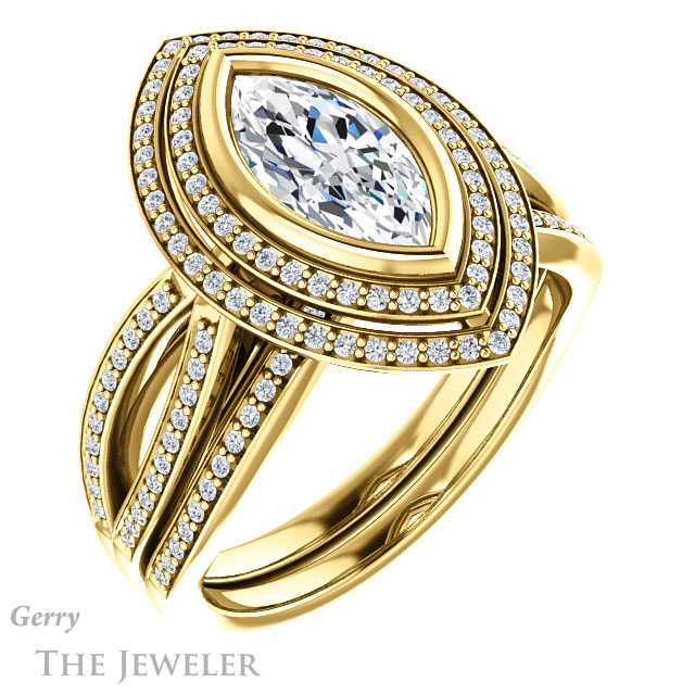 Marquise Cut Forever One Moissanite Engagement Ring #GTJ1212-marquise-fb-y | Gerry The Jeweler Marquise Cut Forever Brilliant Moissanite Engagement Ring #GTJ1212-marquise-fb-y
