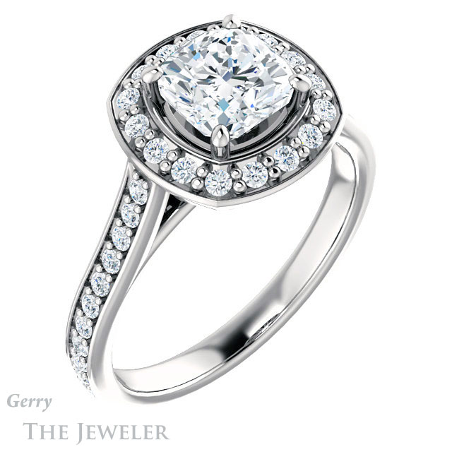 Cushion Cut Forever One Moissanite Engagement Ring #GTJ1213-cushion-fo-w 4 Cushion Cut Forever One Moissanite Engagement Ring #GTJ1213-cushion-fo-w