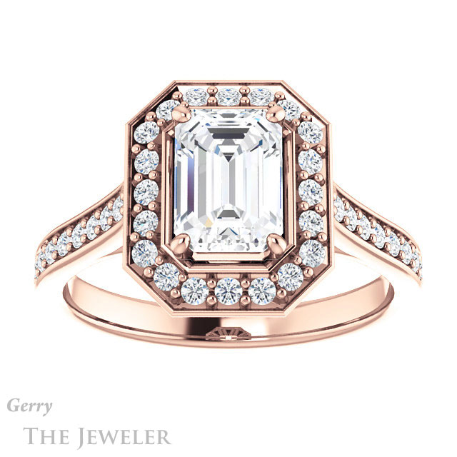 Emerald Cut Forever One Moissanite Engagement Ring #GTJ1213-emerald-fb-r 1 Emerald Cut Forever Brilliant Moissanite Engagement Ring #GTJ1213-emerald-fb-r