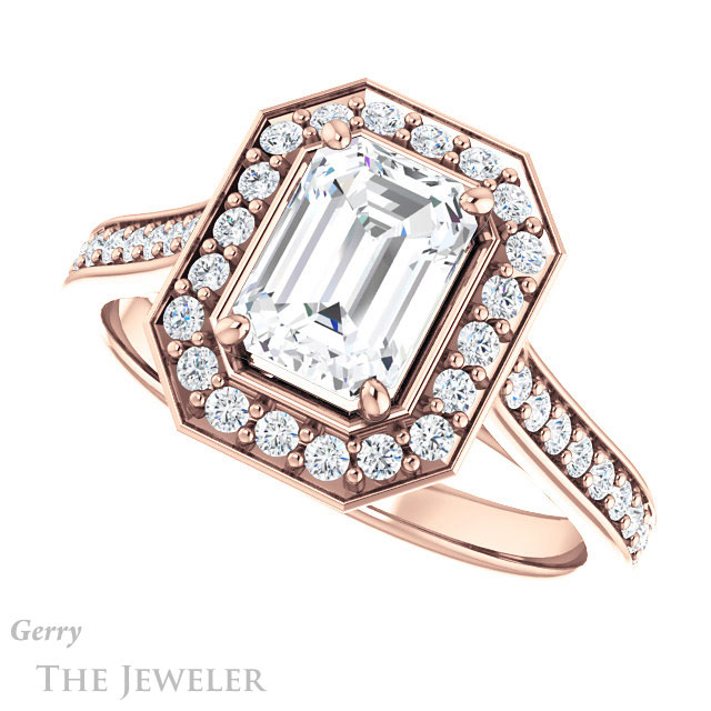 Emerald Cut Forever One Moissanite Engagement Ring #GTJ1213-emerald-fb-r 5 Emerald Cut Forever Brilliant Moissanite Engagement Ring #GTJ1213-emerald-fb-r