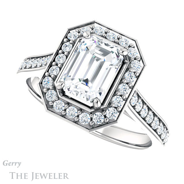 Emerald Cut Forever Brilliant Moissanite Engagement Ring #GTJ1213-emerald-fb-w