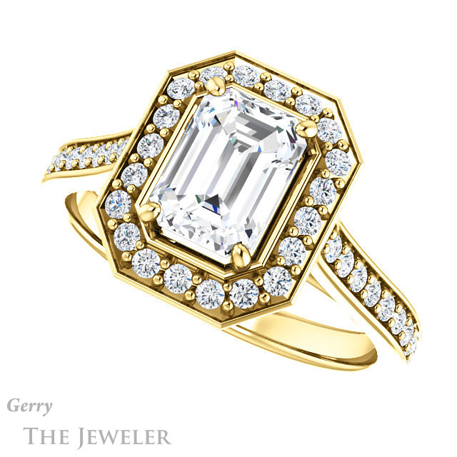Emerald Cut Forever Brilliant Moissanite Engagement Ring #GTJ1213-emerald-fb-y