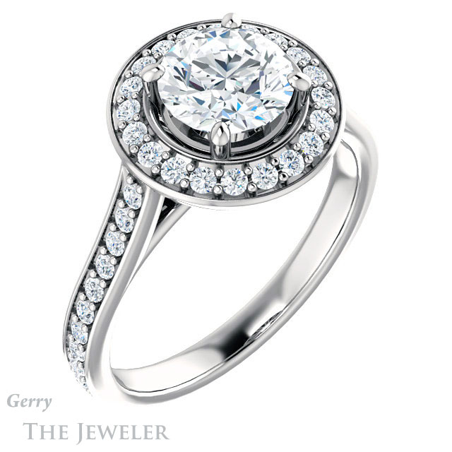Round Cut Forever One Moissanite Engagement Ring #GTJ1213-round-fo-w