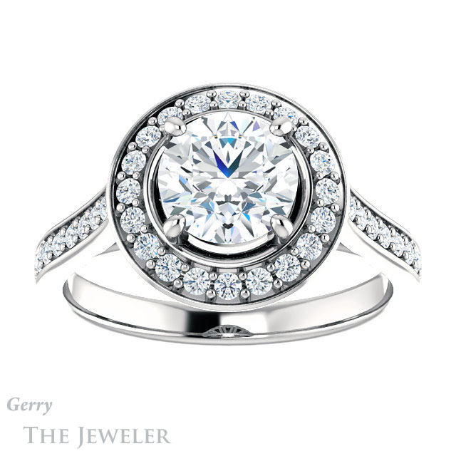 Round Cut Forever One Moissanite Engagement Ring #GTJ1213-round-fo-w