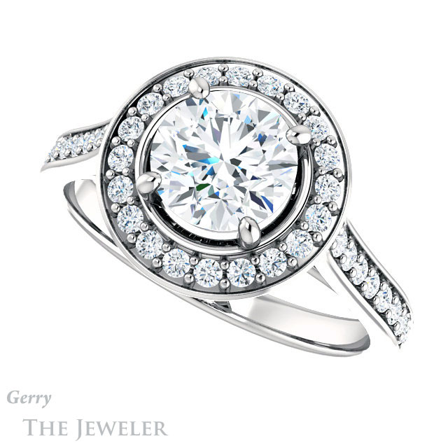 Round Cut Forever One Moissanite Engagement Ring #GTJ1213-round-fo-w
