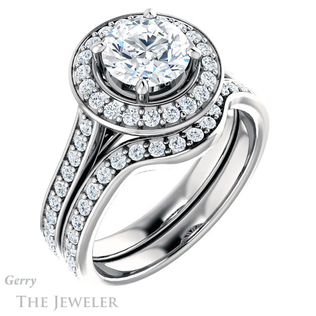 Round Cut Forever One Moissanite Engagement Ring #GTJ1213-round-fo-w