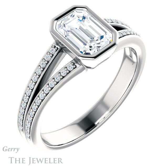 Emerald Cut Forever Brilliant Moissanite Engagement Ring #GTJ1214-emerald-fb-w
