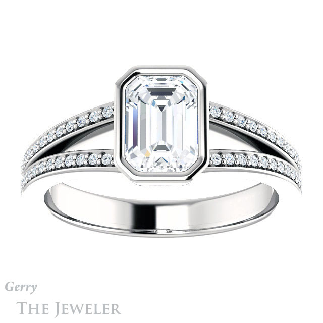 Emerald Cut Forever Brilliant Moissanite Engagement Ring #GTJ1214-emerald-fb-w