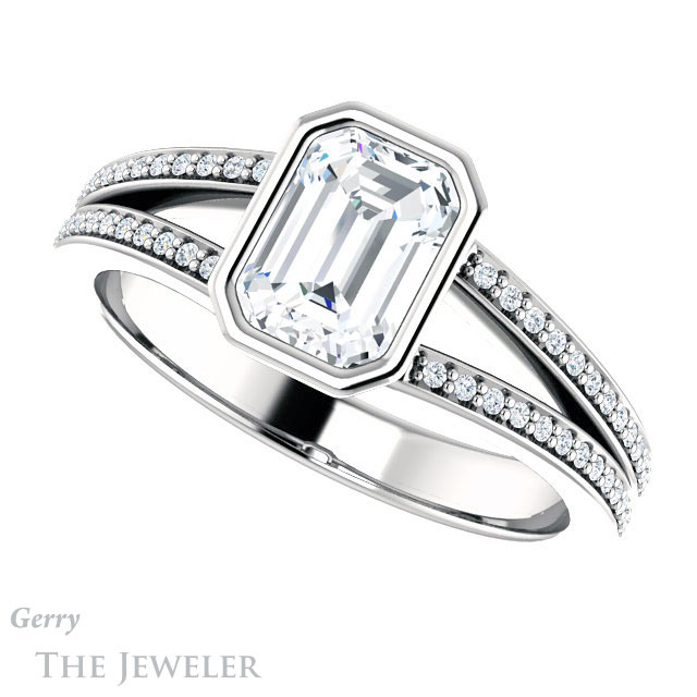 Emerald Cut Forever Brilliant Moissanite Engagement Ring #GTJ1214-emerald-fb-w