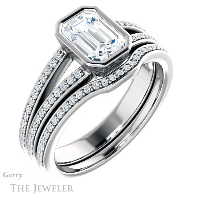 Emerald Cut Forever Brilliant Moissanite Engagement Ring #GTJ1214-emerald-fb-w