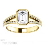Emerald Cut Forever One Moissanite Engagement Ring #GTJ1214-emerald-fb-y 1 Emerald Cut Forever Brilliant Moissanite Engagement Ring #GTJ1214-emerald-fb-y