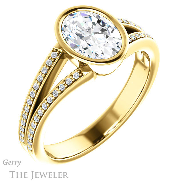 Oval Shaped Forever One Moissanite Engagement Ring #GTJ1214-oval-fo-y