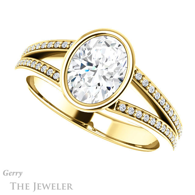 Oval Shaped Forever One Moissanite Engagement Ring #GTJ1214-oval-fo-y