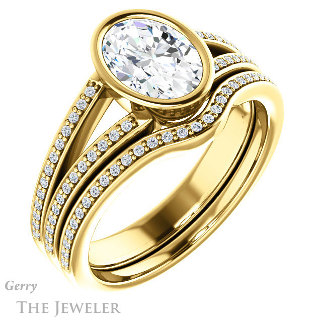 Oval Shaped Forever One Moissanite Engagement Ring #GTJ1214-oval-fo-y