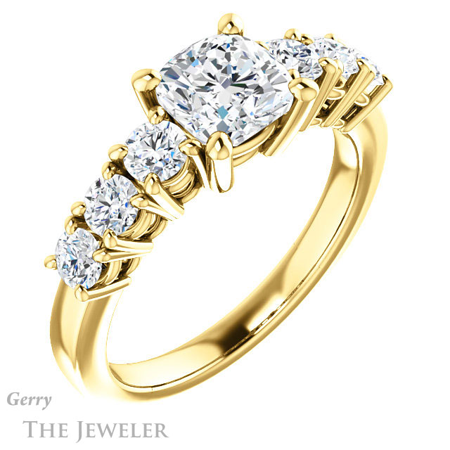 Cushion Cut Forever One Moissanite Engagement Ring #GTJ1217-cushion-fo-y | Gerry The Jeweler Cushion Cut Forever One Moissanite Engagement Ring #GTJ1217-cushion-fo-y