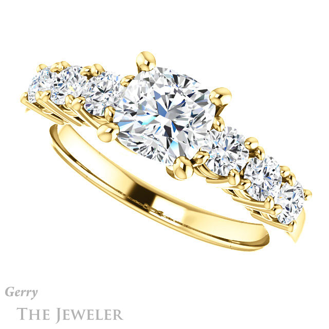 Cushion Cut Forever One Moissanite Engagement Ring #GTJ1217-cushion-fo-y | Gerry The Jeweler Cushion Cut Forever One Moissanite Engagement Ring #GTJ1217-cushion-fo-y