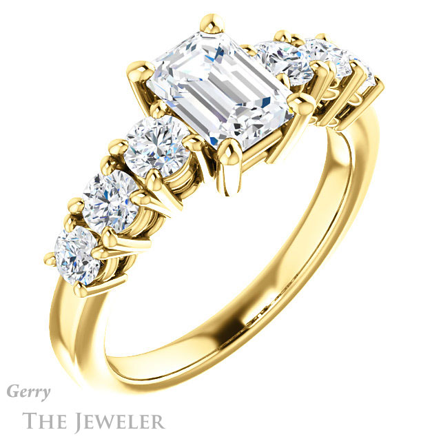 Emerald Cut Forever One Moissanite Engagement Ring #GTJ1217-emerald-fb-y | Gerry The Jeweler Emerald Cut Forever Brilliant Moissanite Engagement Ring #GTJ1217-emerald-fb-y