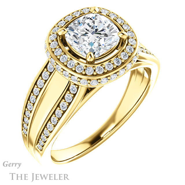 Cushion Cut Forever One Moissanite Engagement Ring #GTJ1218-cushion-fo-y | Gerry The Jeweler Cushion Cut Forever One Moissanite Engagement Ring #GTJ1218-cushion-fo-y