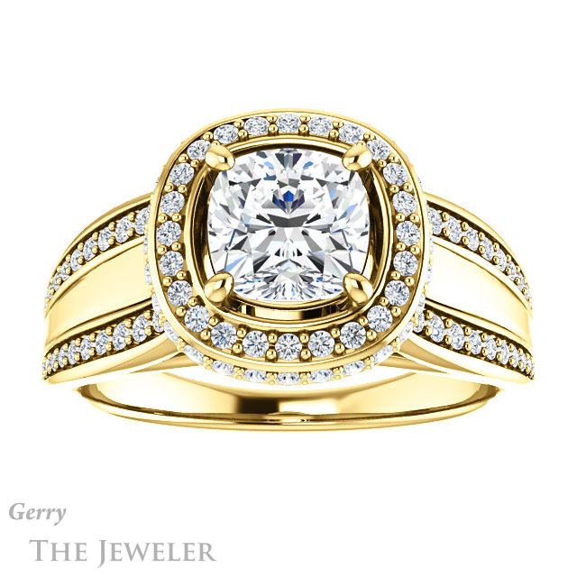 Cushion Cut Forever One Moissanite Engagement Ring #GTJ1218-cushion-fo-y | Gerry The Jeweler Cushion Cut Forever One Moissanite Engagement Ring #GTJ1218-cushion-fo-y
