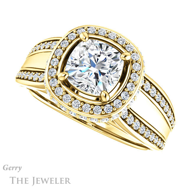 Cushion Cut Forever One Moissanite Engagement Ring #GTJ1218-cushion-fo-y | Gerry The Jeweler Cushion Cut Forever One Moissanite Engagement Ring #GTJ1218-cushion-fo-y