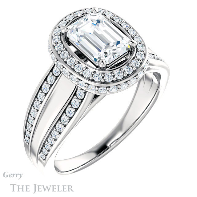 Emerald Cut Forever One Moissanite Engagement Ring #GTJ1218-emerald-fb-w | Gerry The Jeweler Emerald Cut Forever Brilliant Moissanite Engagement Ring #GTJ1218-emerald-fb-w