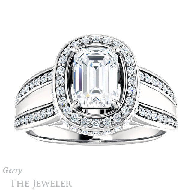Emerald Cut Forever One Moissanite Engagement Ring #GTJ1218-emerald-fb-w | Gerry The Jeweler Emerald Cut Forever Brilliant Moissanite Engagement Ring #GTJ1218-emerald-fb-w